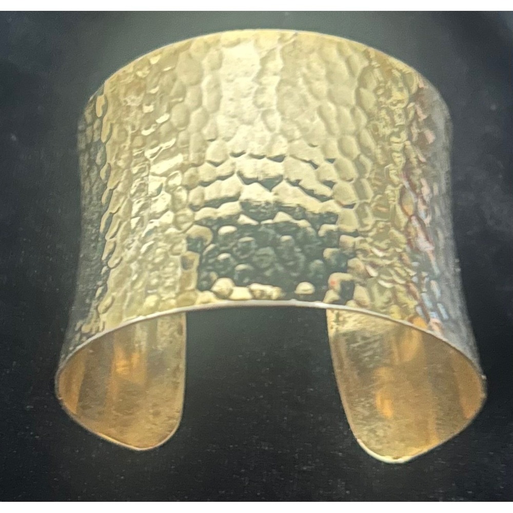 Hammered Gold Tone Wide Cuff Bracelet Chunky Statement Boho Jewelry - Picture 3 of 4